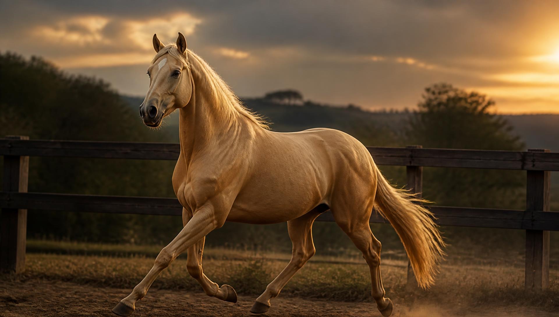Mangalarga Paulista stallion in marcha at sunset